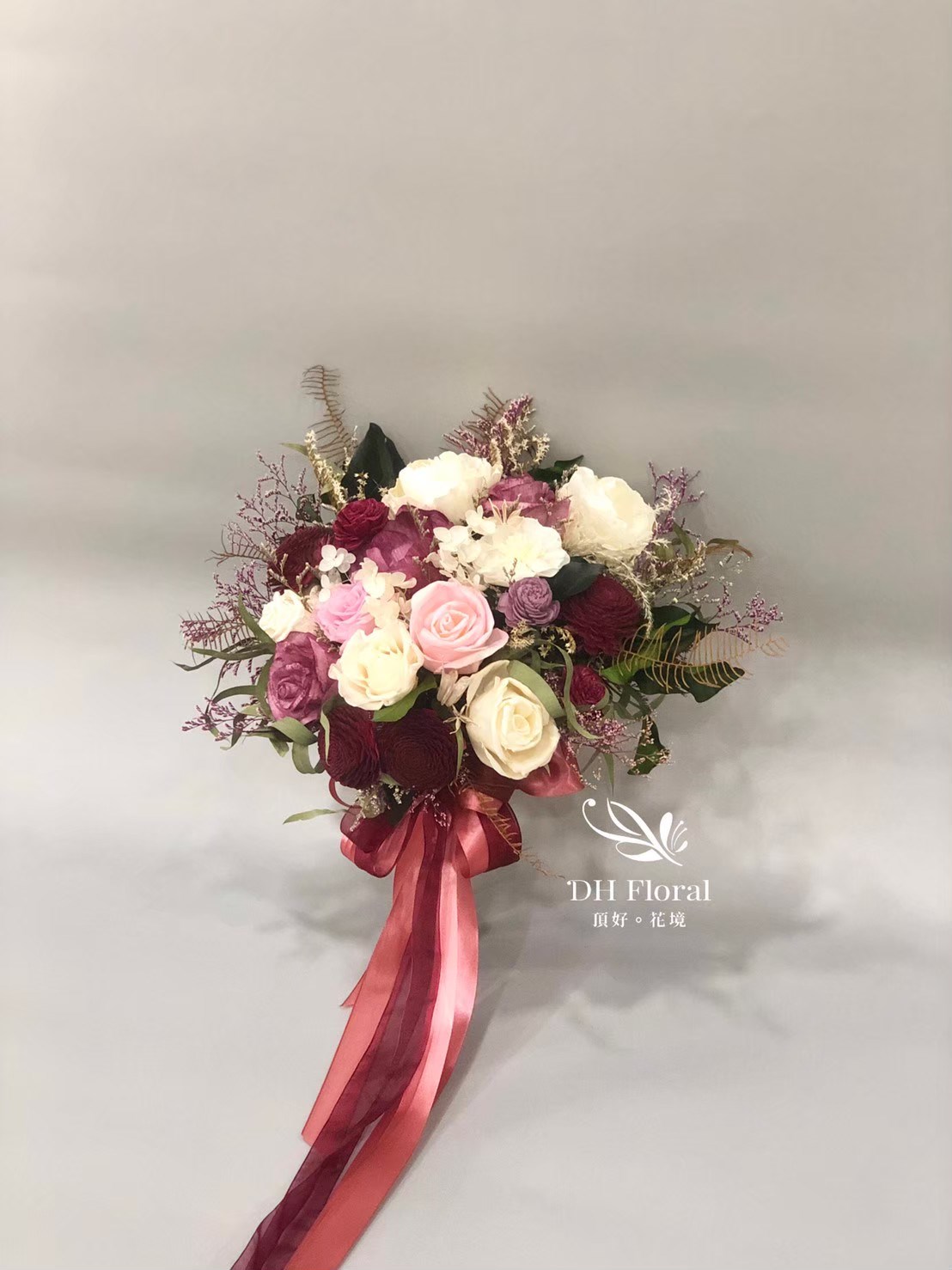 酒紅色系不凋乾燥捧花