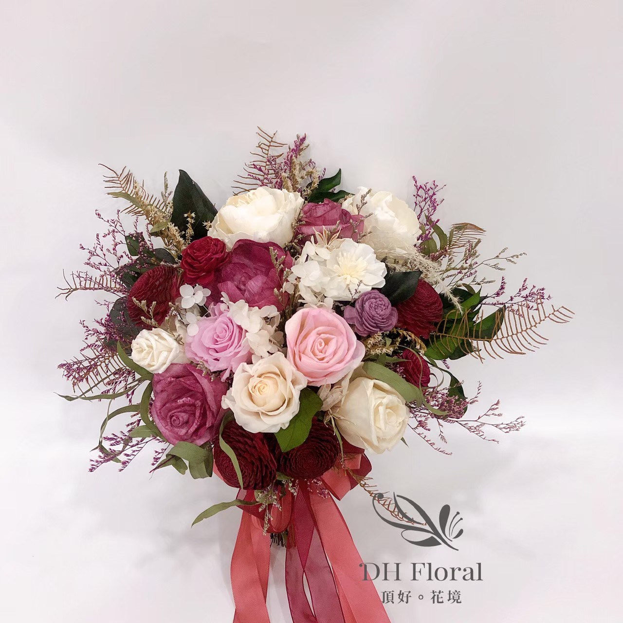 酒紅色系不凋乾燥捧花