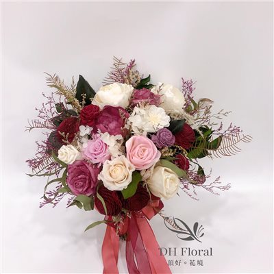 酒紅色系不凋乾燥捧花